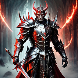 Fiery Demon Knight: A Menacing Warrior in Enchanted Crimson Armor