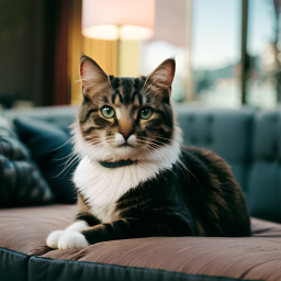 Cozy Tabby Cat Relaxing Indoors on a Sofa