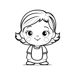Line Drawing of a Cute Animated Girl Character with Big Eyes and Shoulder-Length Hair