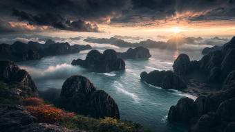 Majestic Coastal Mountains Under Dramatic Stormy Skies