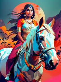 Vibrant Digital Art of a Traditional Indian Rider at Sunrise