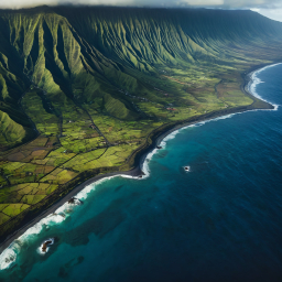 Aerial View of Hawaii's Big Island: Lush Volcanic Slopes and Rugged Coastal Beauty
