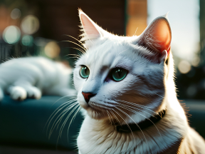 Striking Green-Eyed Cat with Tabby Markings Poses Indoors by Natural Light