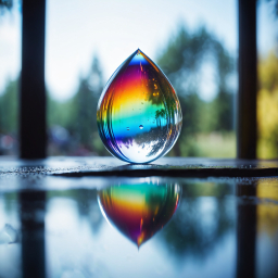 A Single Raindrop Refracting Light to Display a Spectrum Against a Blurred Natural Background