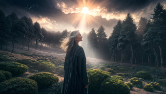 Contemplation Amidst Rolling Hills: A Serene Moment Under Dramatic Skies