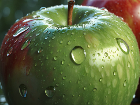 Close-Up of Freshly Washed Apple with Dewy Water Droplets and Natural Background