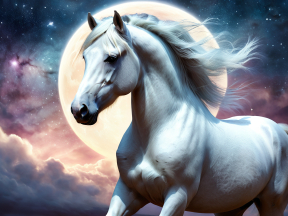 Celestial Gallop: The Majestic White Horse Under a Starry Moon