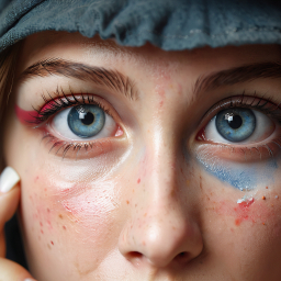 Vivid Gaze: A Striking Portrait of Blue Eyes and Artistic Face Paint