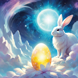 Celestial Awakening: The Rabbit and the Glowing Cosmic Egg