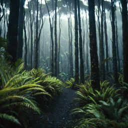 Misty Path Through an Ancient Temperate Rainforest