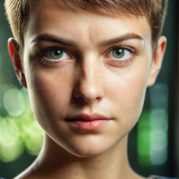 Portrait of a Person with Striking Green Eyes and Natural Backlighting