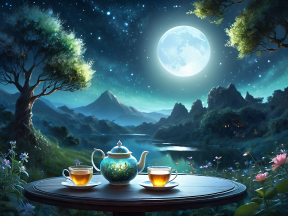Moonlit Tea for Two: A Serene Night atop the Mountain Cliff