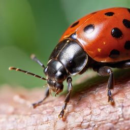 Close-Up of a Red and Black Spotted Ladybug Resting on Foliage