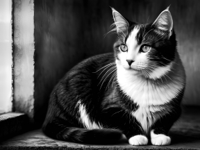 Calico Cat Posing Indoors with Dramatic Lighting
