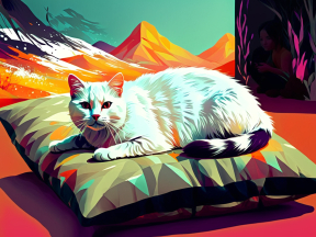 Serene Feline in a Vibrant Eden: A Surreal Artistic Landscape
