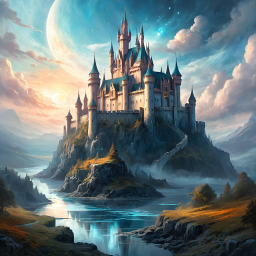 Celestial Sentinel: The Majestic Castle Beneath a Meteor-Streaked Sky