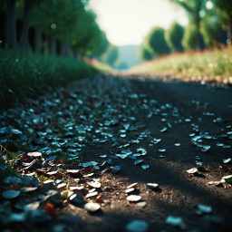 Tranquil Autumn Pathway Bathed in Warm Sunlight