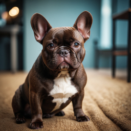 Adorable French Bulldog Sitting Indoors on a Cozy Rug