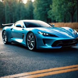 Sleek Blue Aston Martin Vantage Cruising Through a Forested Road in Daylight