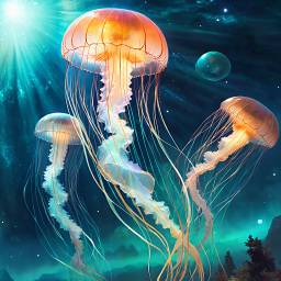 Vibrant Underwater Scene Featuring Detailed Jellyfish and Marine Life