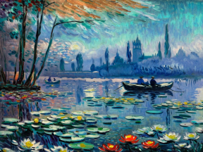 Impressionistic Serenity: Rowing Through Venice's Blooming Canals