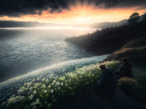 Serene Coastal Sunrise: A Tranquil Digital Landscape of Nature's Beauty