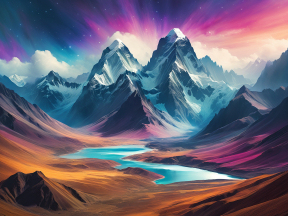 Majestic Fantasy Landscape: Towering Mountains and Winding Canyon Adventure