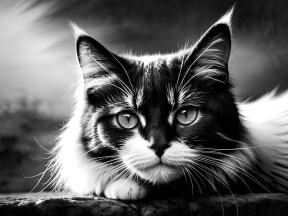 Close-Up Portrait of a Long-Haired Cat with Expressive Eyes in Natural Outdoor Setting