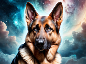 Majestic German Shepherd Against a Cosmic Backdrop: Symbol of Loyalty and Courage