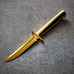 Elegant Gold-Handled Stainless Steel Knife Resting on Textured Surface