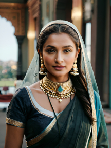 Elegant South Indian Bride in Traditional Wedding Attire Posing Amidst Cultural Architecture
