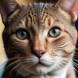 Contemplative Striped Cat with Reflective Eyes and Perked Ears