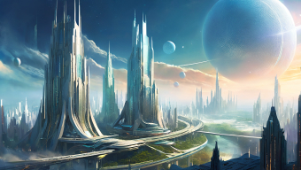 Floating Futuristic City Above a Lush Alien Planet in a Stunning Spacescape
