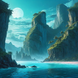 Mystical Cliffs at Dusk: A Serene Seascape Beyond Reality