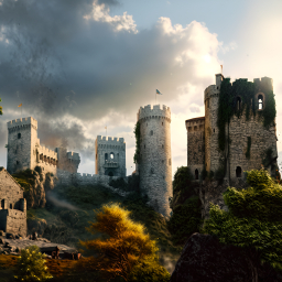 Medieval Castle Ruins Under a Stormy Sky: A Haunting Scene of Abandonment and History