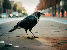 Urban Crow: A Street Scene at Dusk