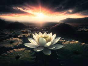 Tranquil Lotus at Sunrise: A Serene Nature Scene of Peace and Beauty
