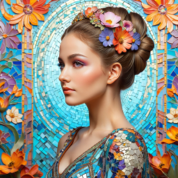 Floral Reverie: A Vibrant Art Nouveau Portrait of Elegance and Intricacy
