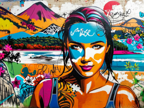 Vibrant Expressions: A Colorful Graffiti Portrait Blending Personality and Landscape