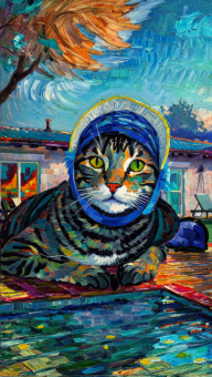 Whiskers in the Breeze: A Vibrant Portrait of a Tabby Cat on the Patio