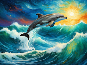 Vibrant Leap: Expressive Dolphin at Sunrise