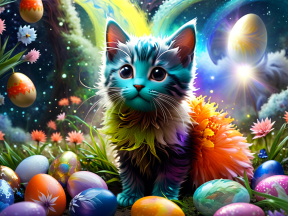 Whimsical Anthropomorphic Cat Amidst a Vibrant Cosmic Fantasy