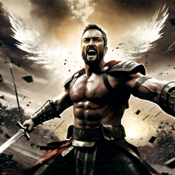 Winged Gladiator: A Hero Amidst Ruins and Battle