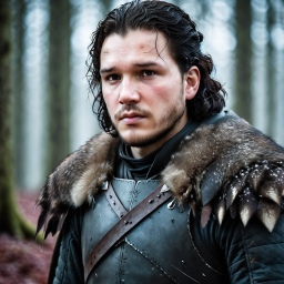 Jon Snow in Armor: The Northern King of Westeros in a Forested Setting