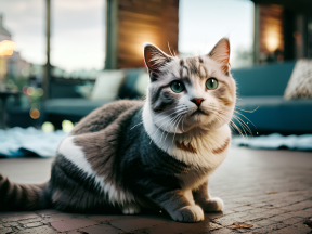 Curious Green-Eyed Cat Sitting on Wooden Floor