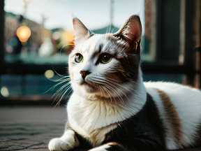 Majestic Maine Coon Cat Posing Calmly in Urban Outdoor Setting