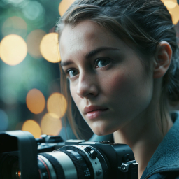 Focused Photographer Capturing the Night: A Portrait of Anticipation and Urban Beauty
