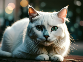 Majestic Long-Haired Cat Gazing into the Night Outdoors