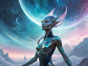 Cosmic Mermaid Warrior: Fantasy Digital Art of a Scaled Humanoid Guardian