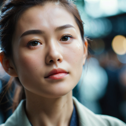 Soft Glow: A Portrait of Natural Beauty in an Urban Night Setting